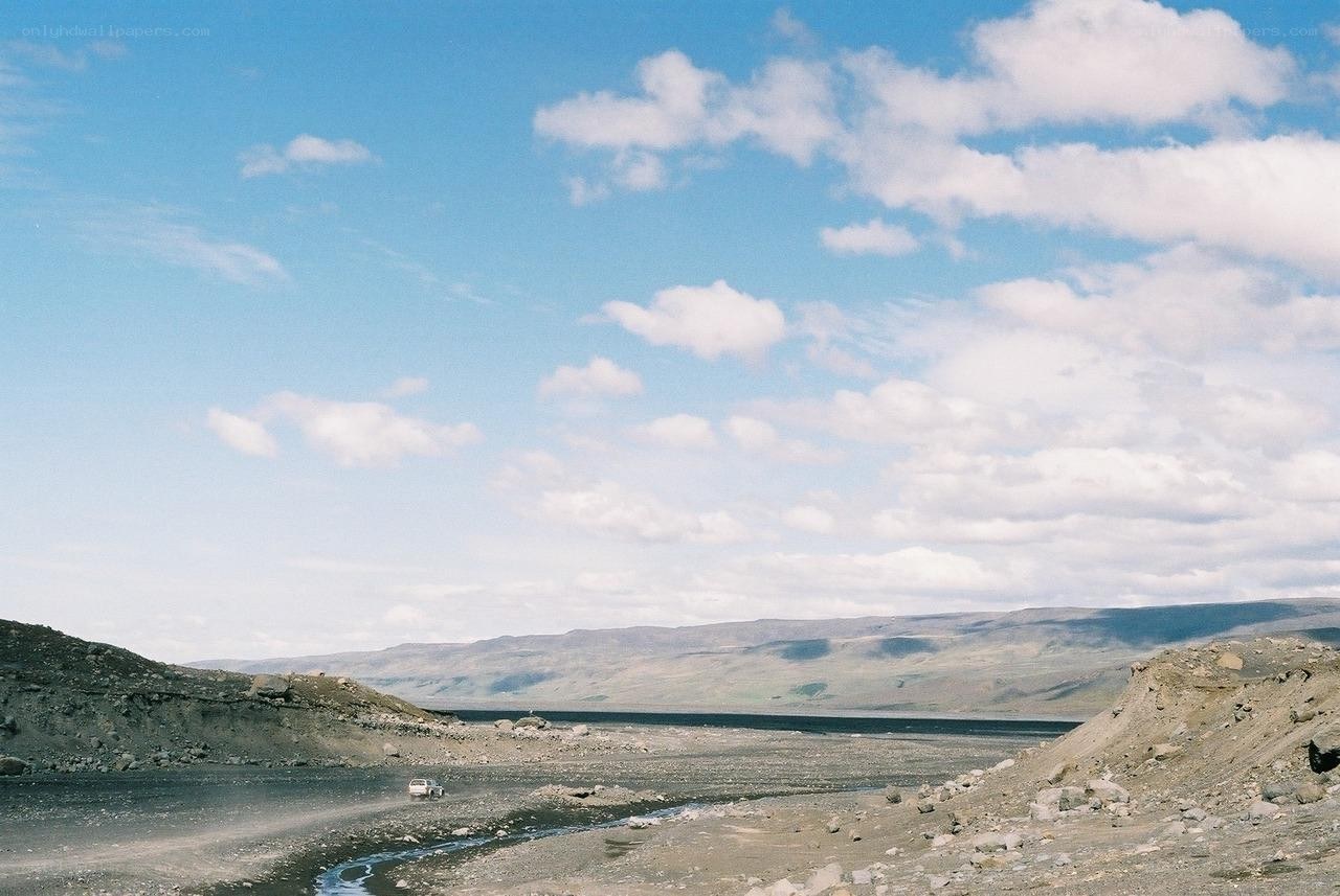 Desolate landscape with lake