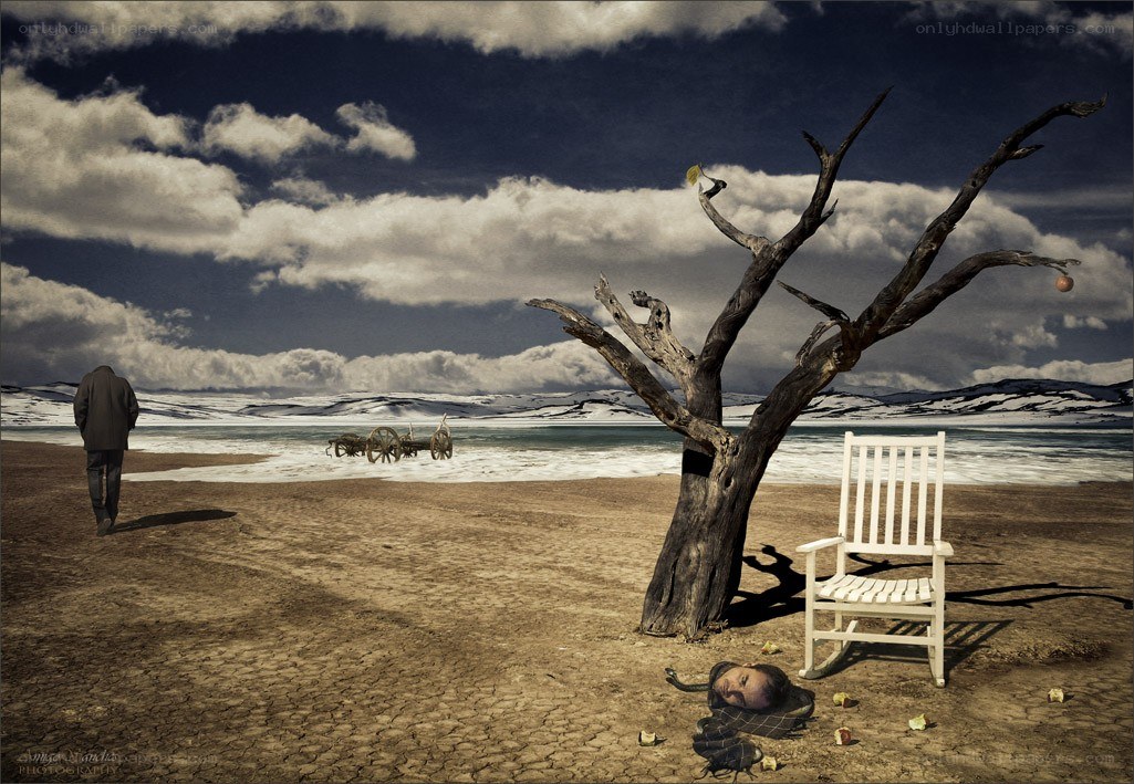 Desolate landscape with lone chair