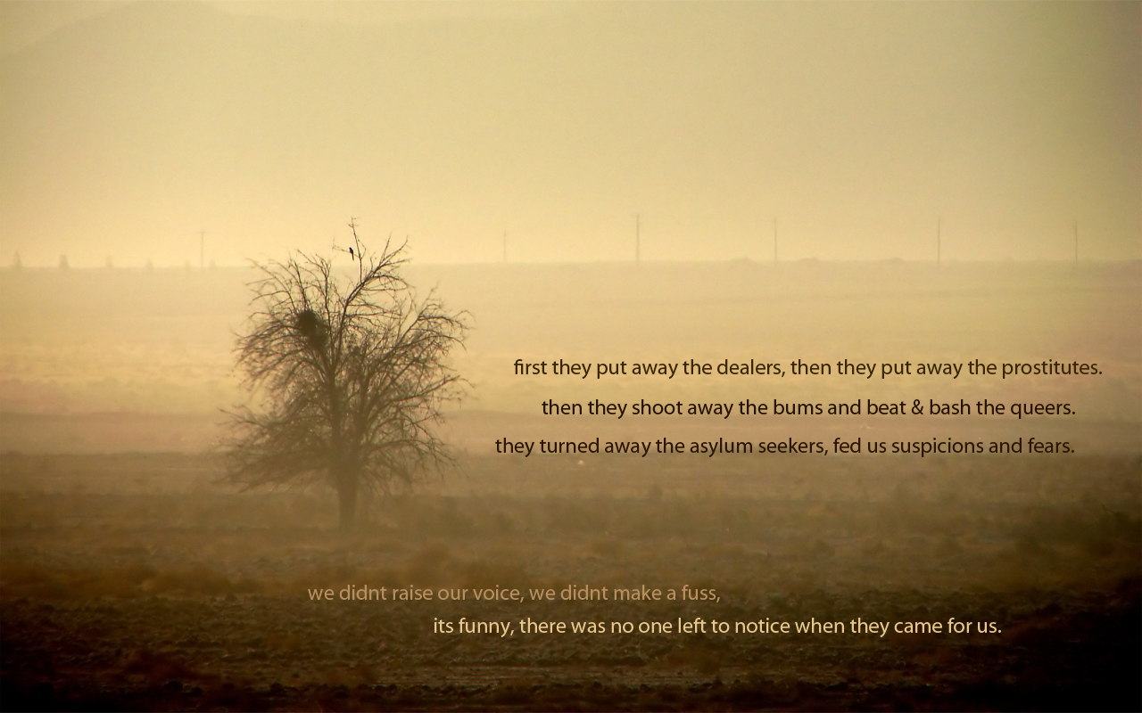 Desolate landscape with text