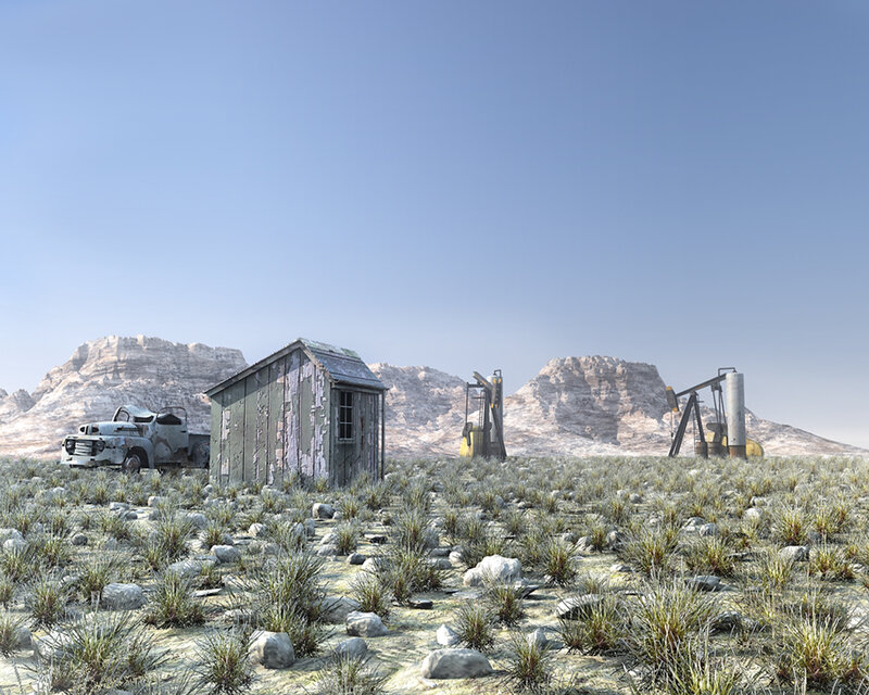 Desolate oil field landscape