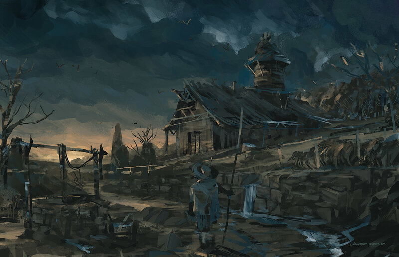 Desolate village at dusk