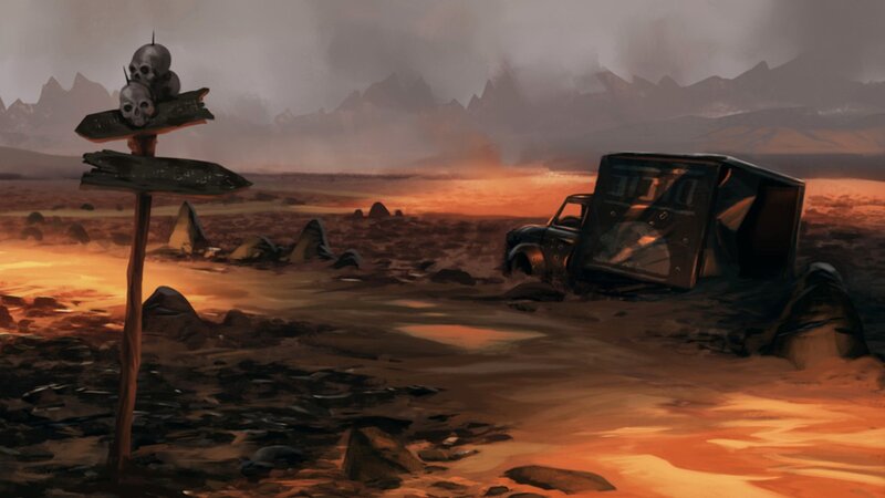 Desolate wasteland with skulls