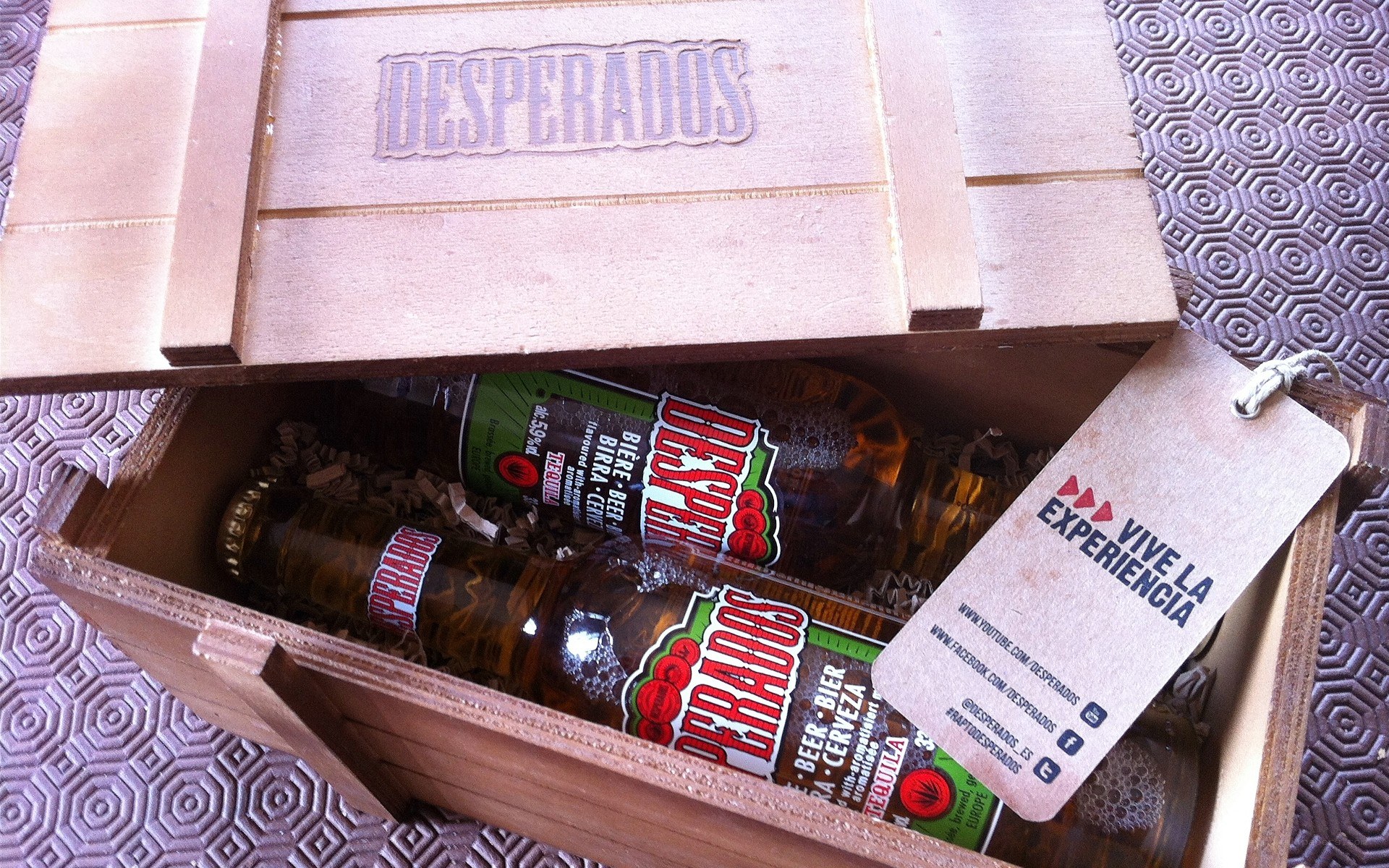 Desperados beer in wooden box