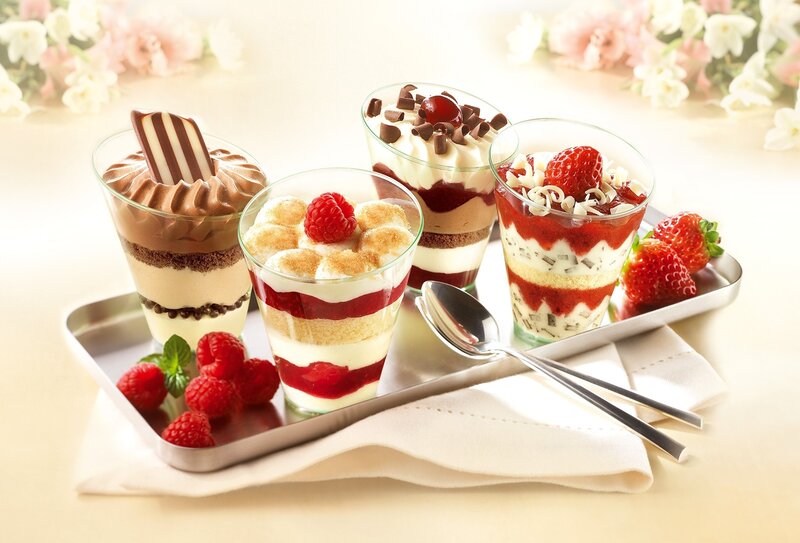 Dessert Parfaits on Tray — White, Delicate, Photograph