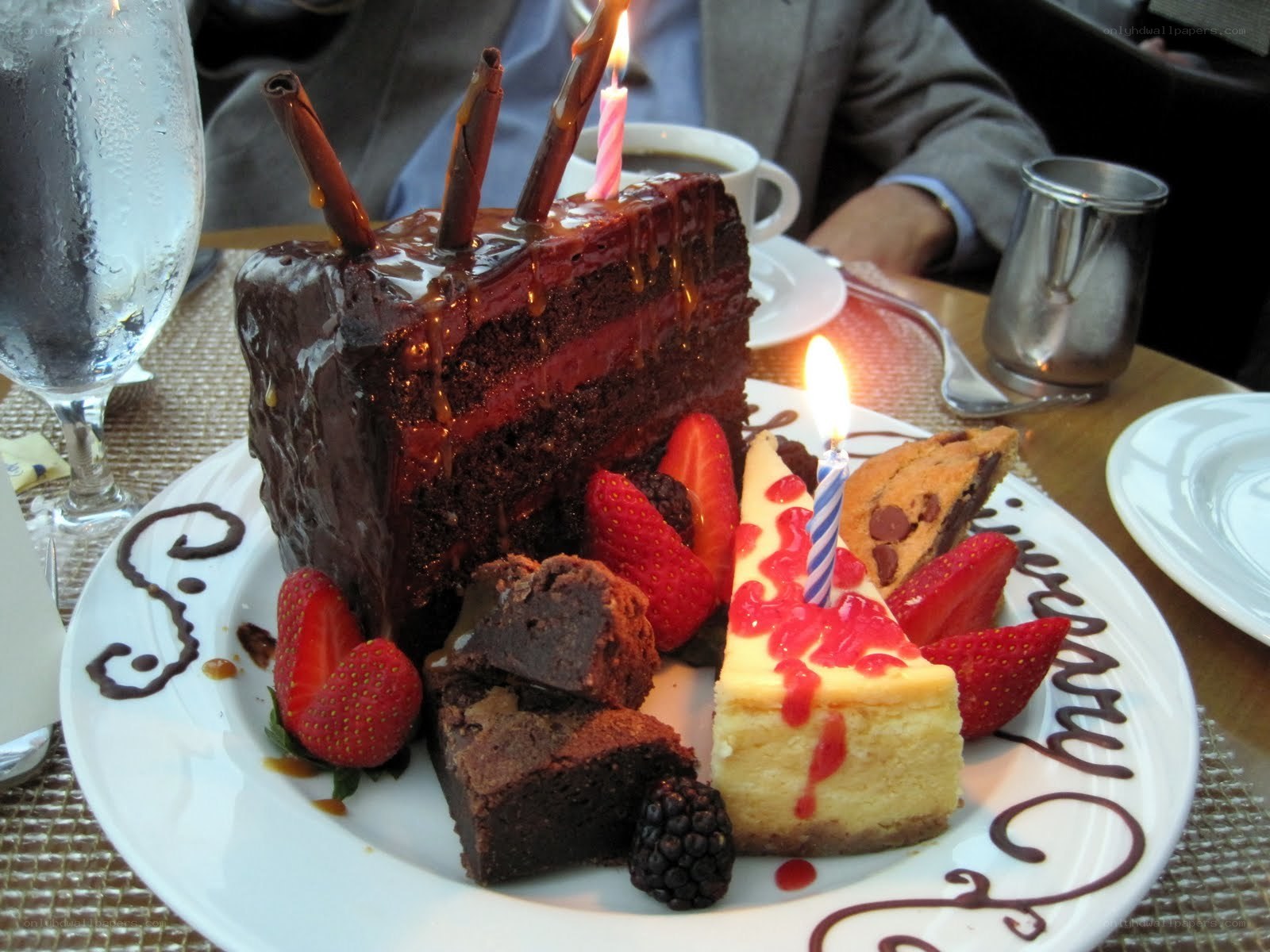 dessert platter with cake and candles