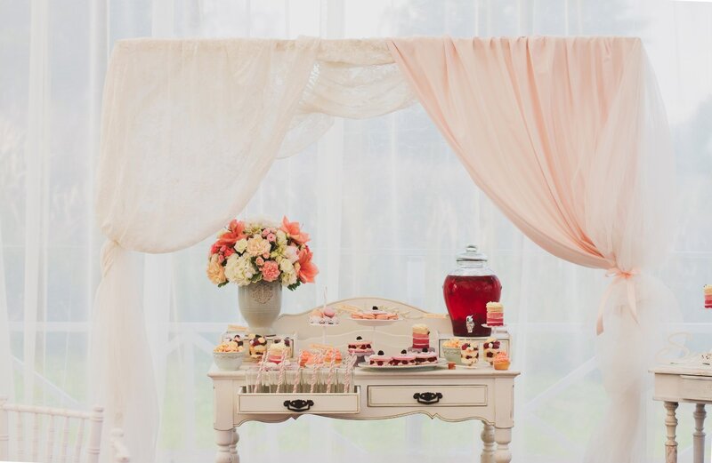 Dessert Table with Flowers — White, Elegant