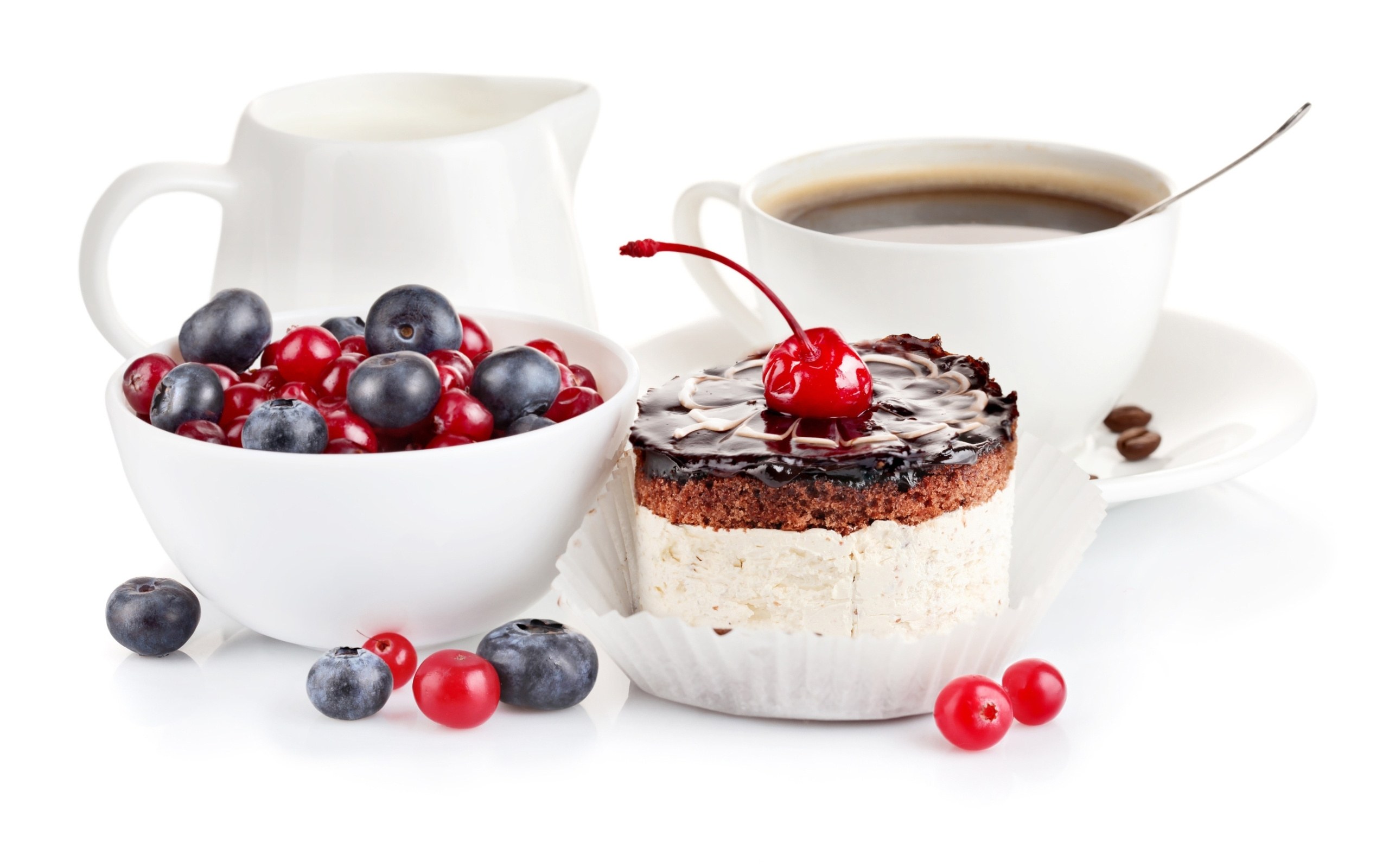 dessert with berries and coffee