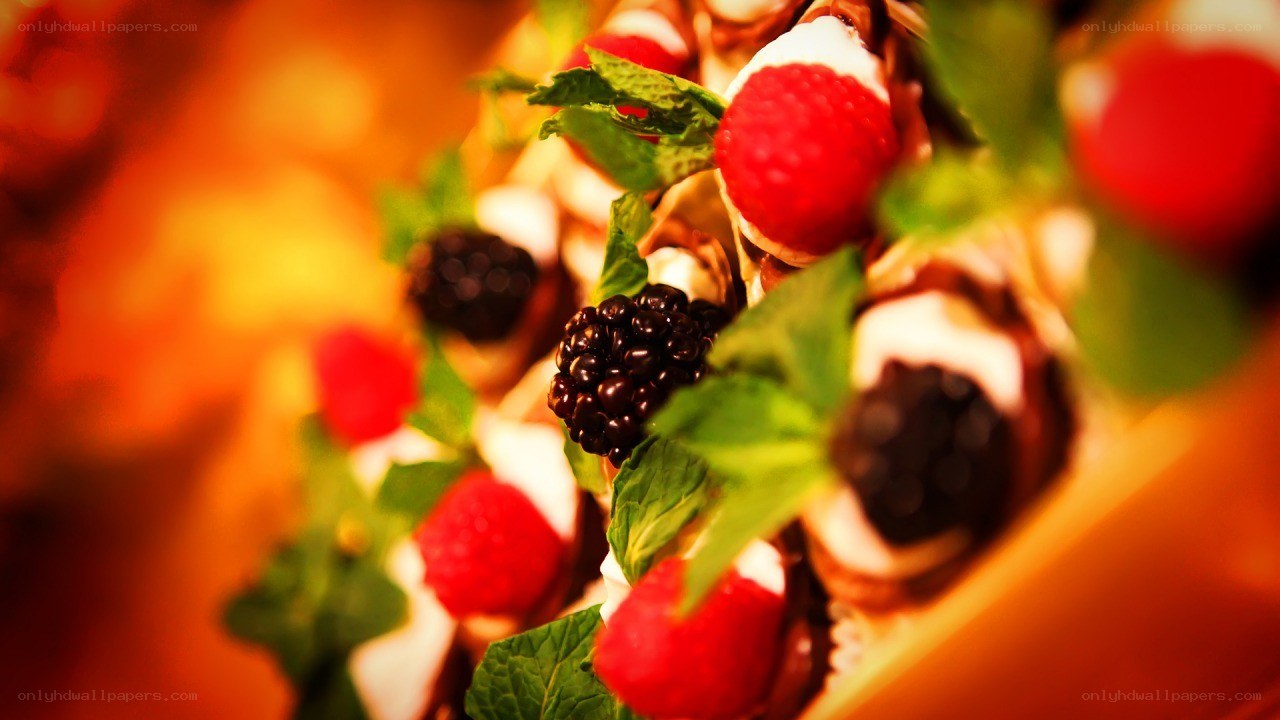 dessert with berries and mint