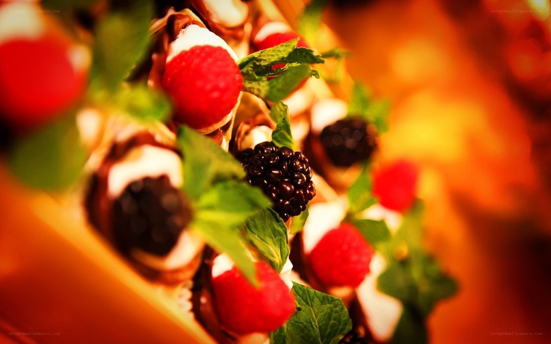 dessert with berries and mint