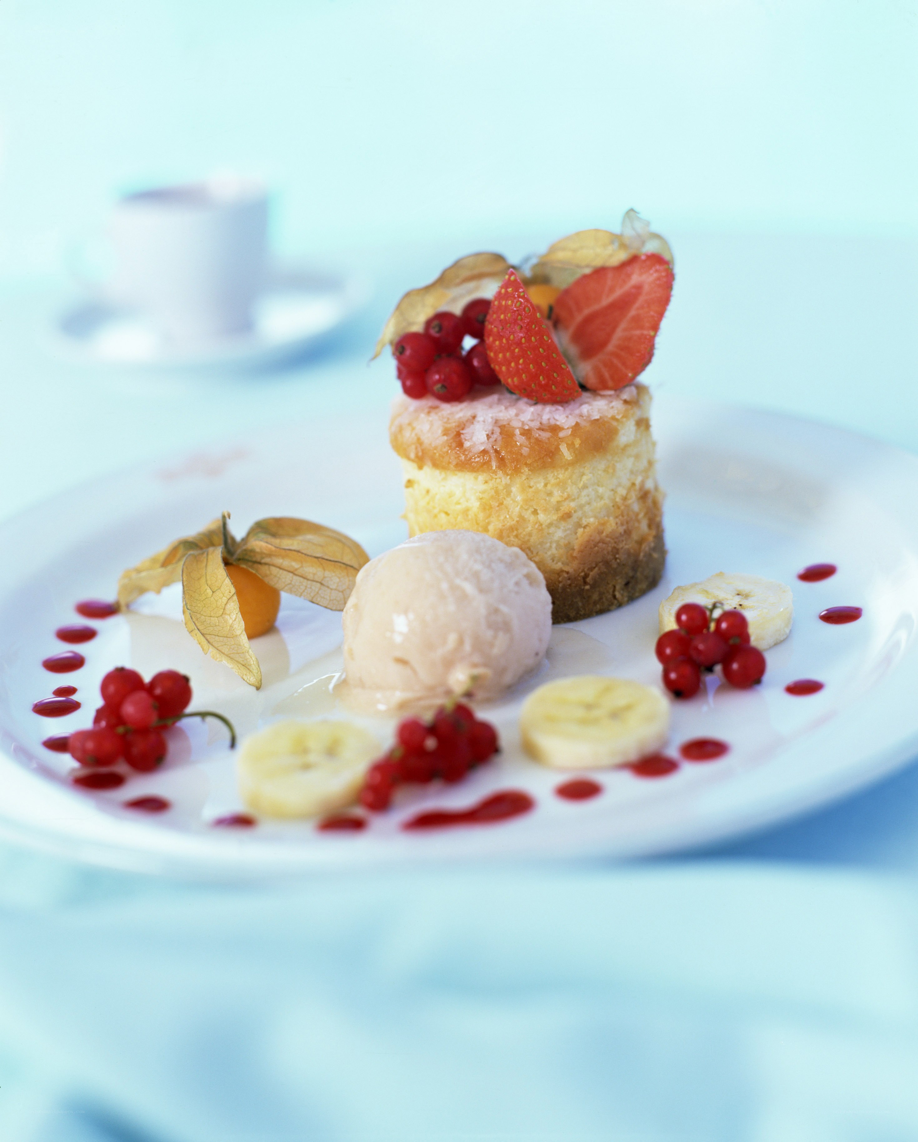 dessert with fruit and ice cream
