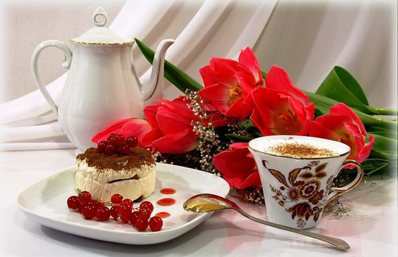 Dessert with Red Flowers