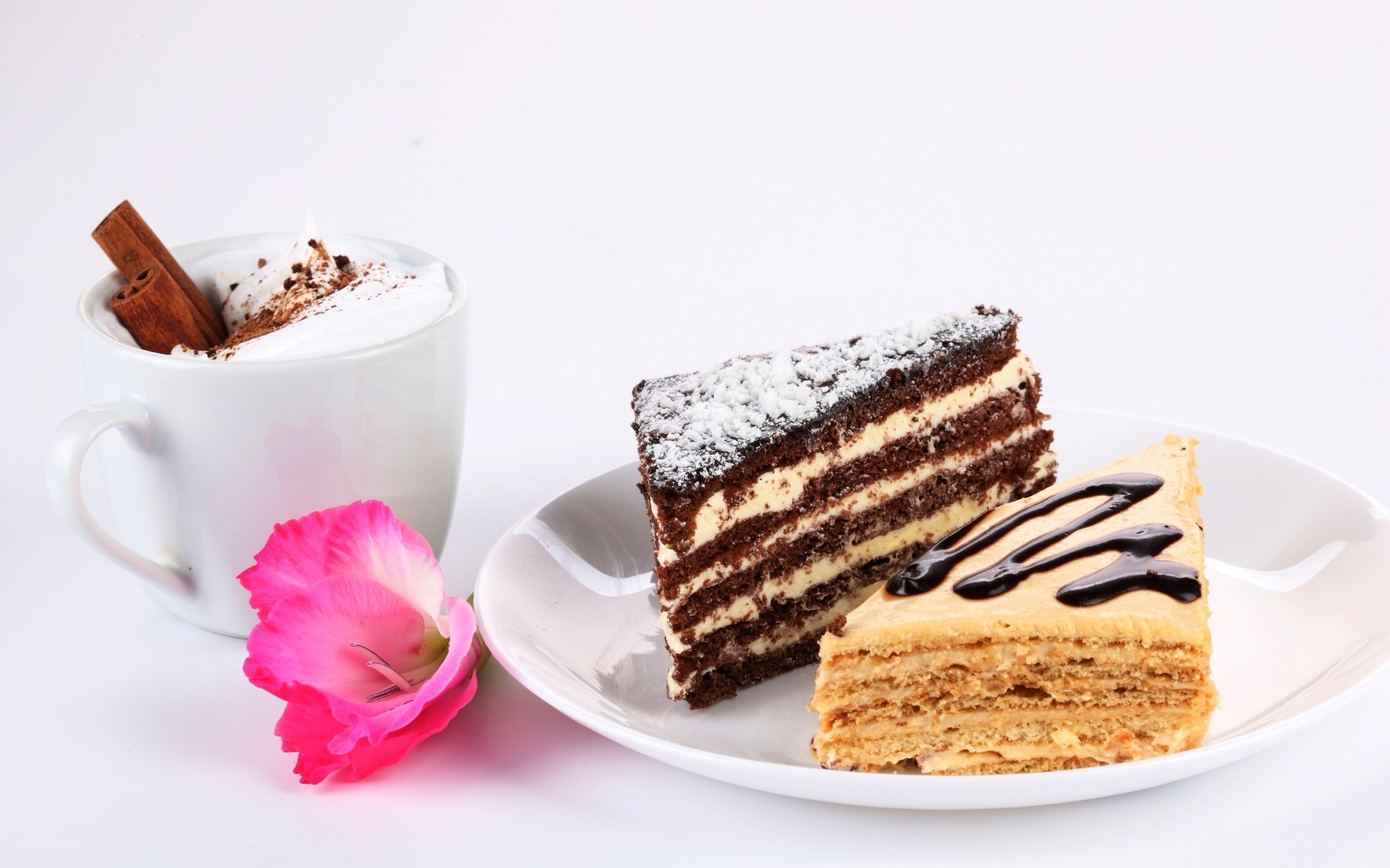 desserts and coffee with flower
