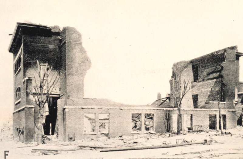 destroyed brick building