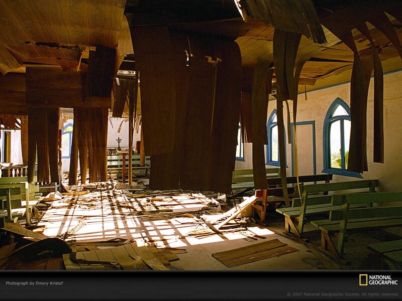 Destroyed church interior