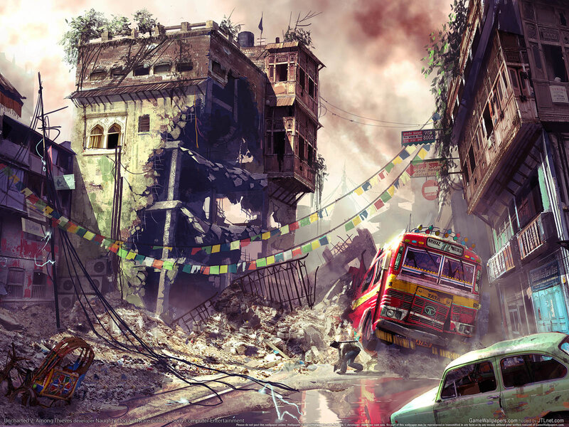 Destroyed City Street — Red, Dramatic, Digital Art