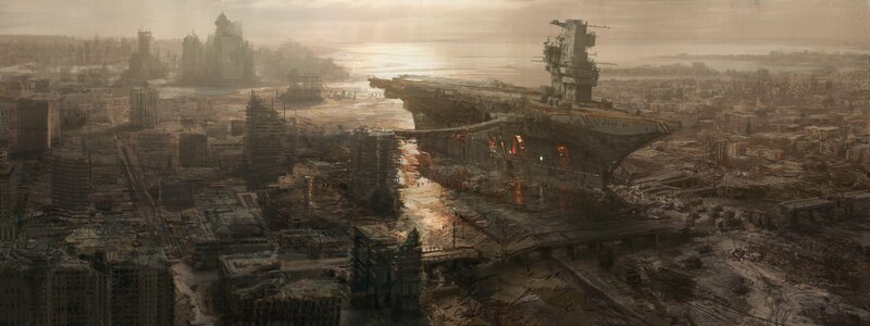 Destroyed City with Aircraft Carrier