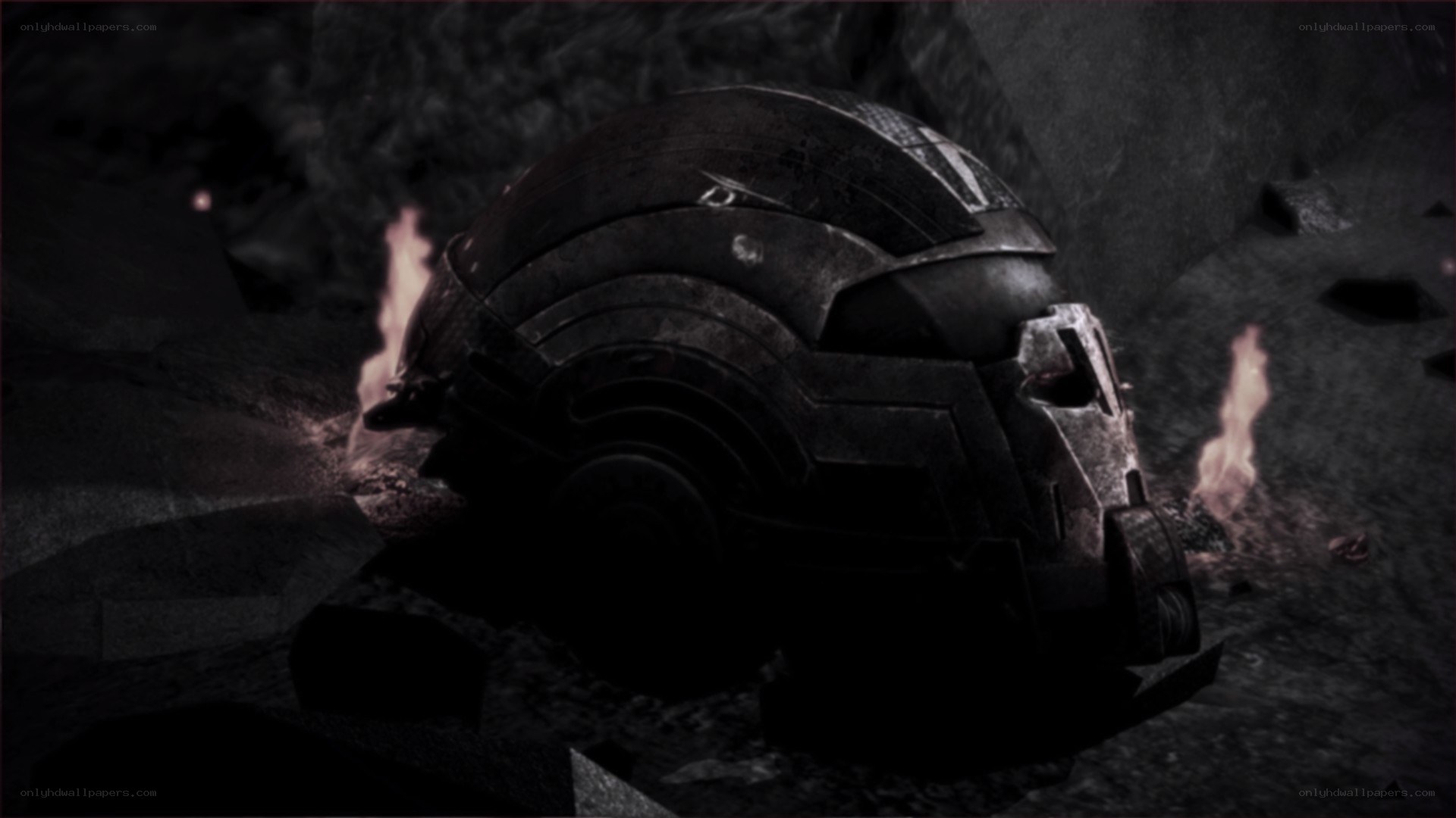destroyed helmet in rubble