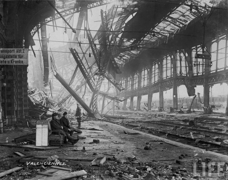 Destroyed train station after bombing