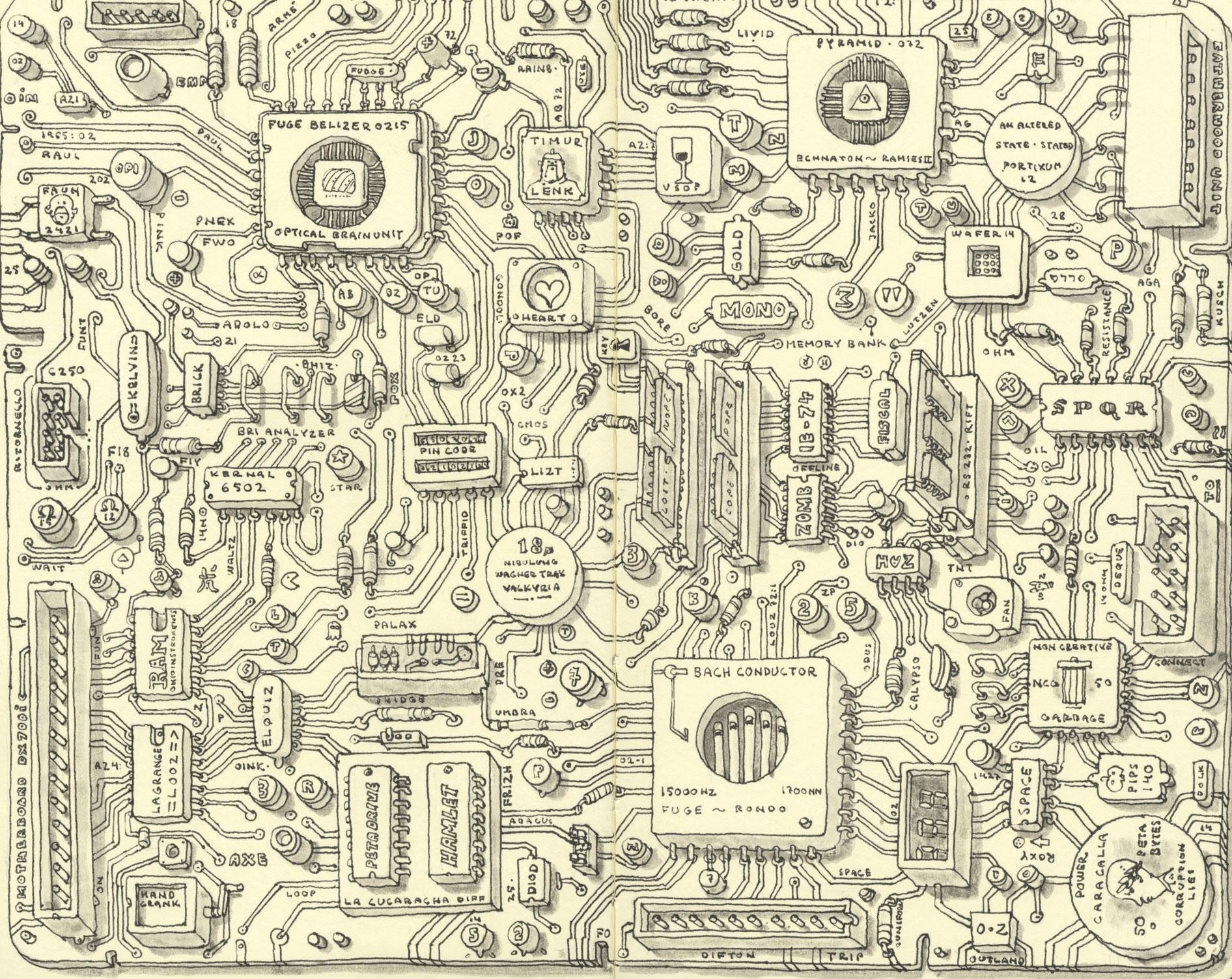 detailed circuit board illustration