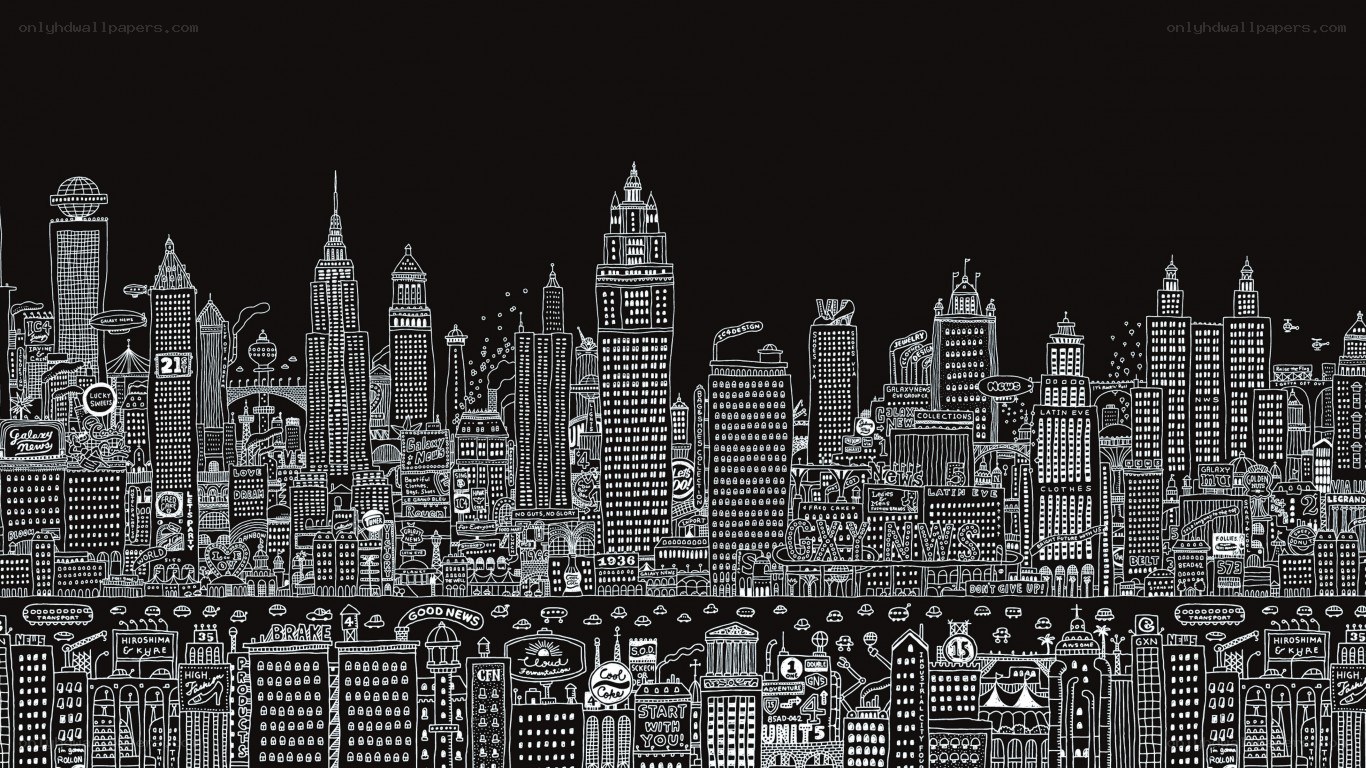 detailed city skyline illustration