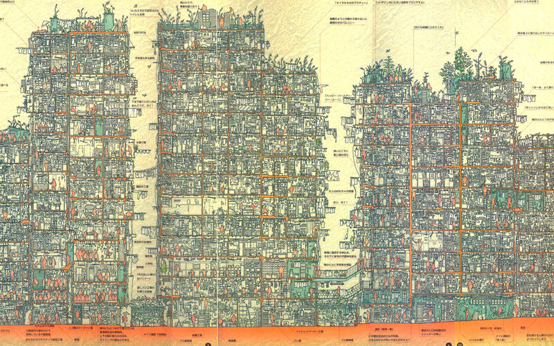 detailed cross-section of a futuristic city