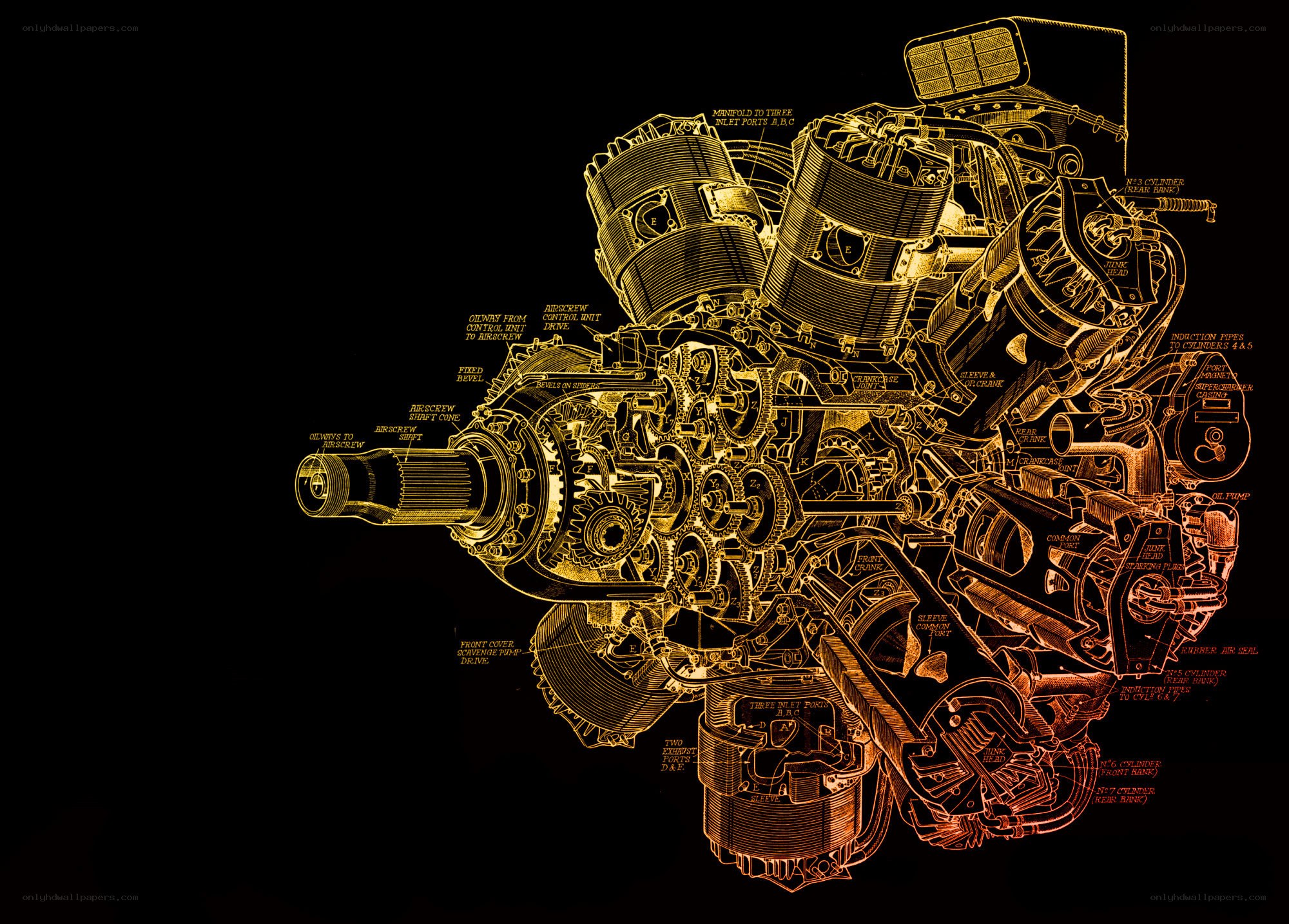 detailed engine blueprint