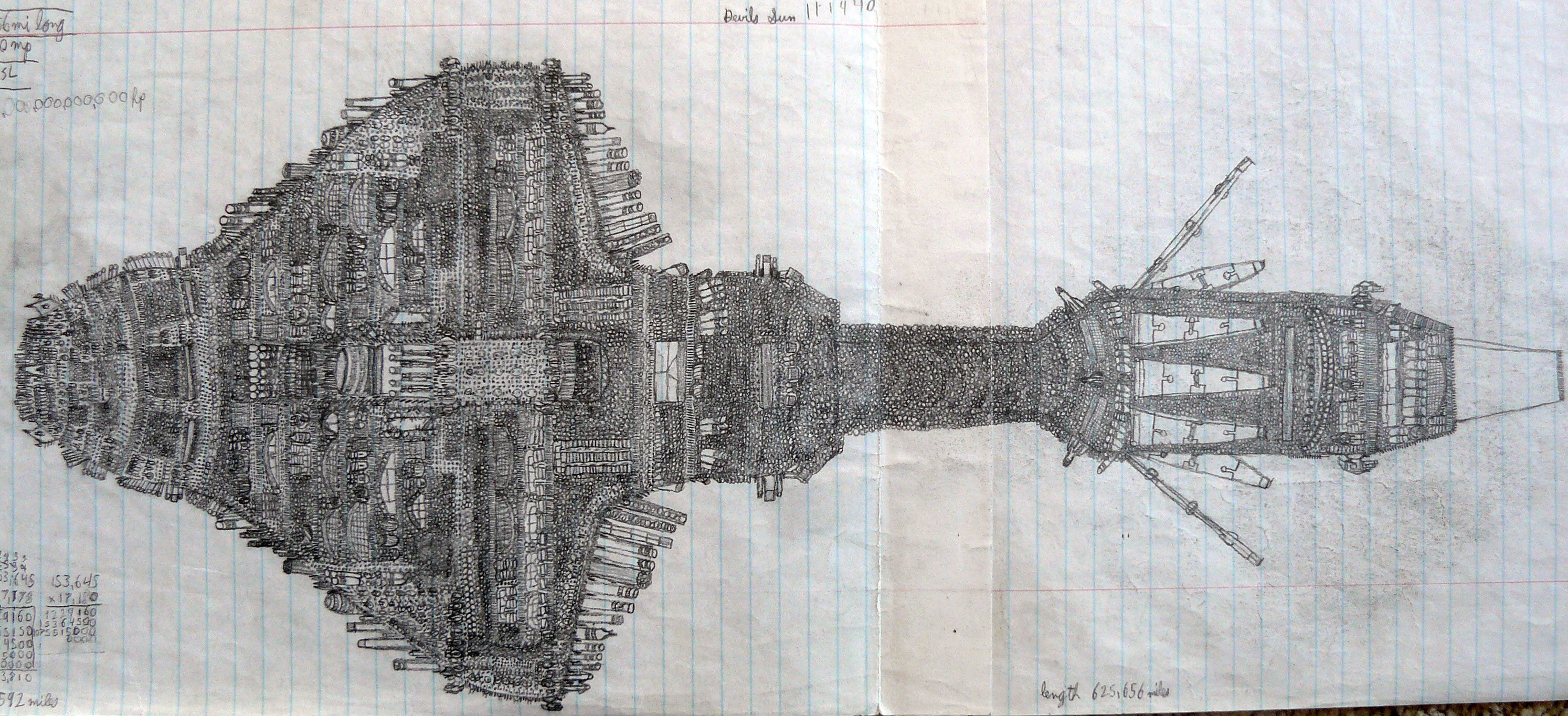 detailed spaceship sketch