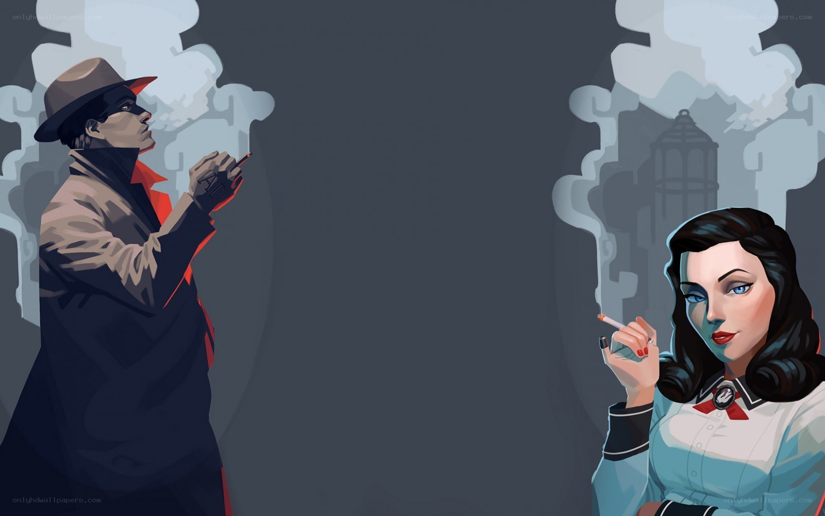 Detective and woman smoking