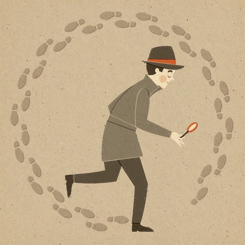 detective following footprints