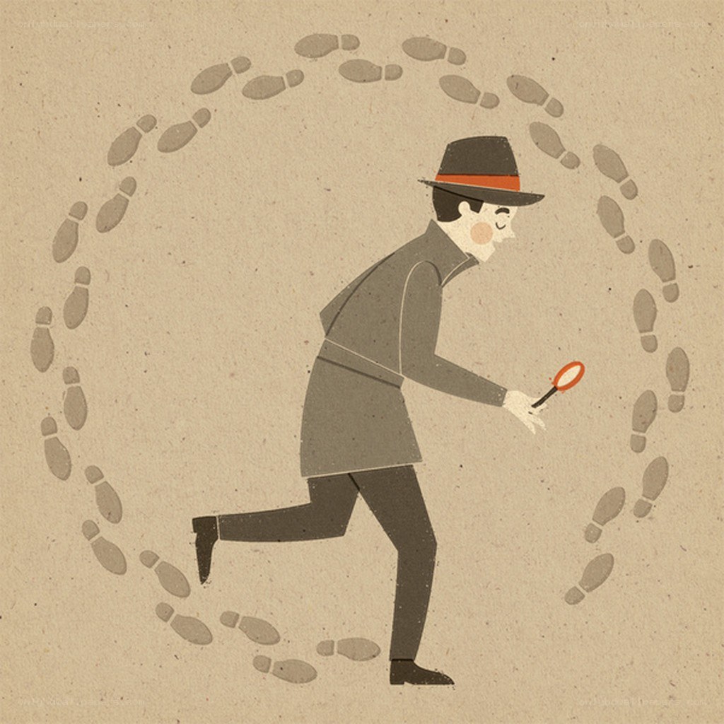 detective following footprints
