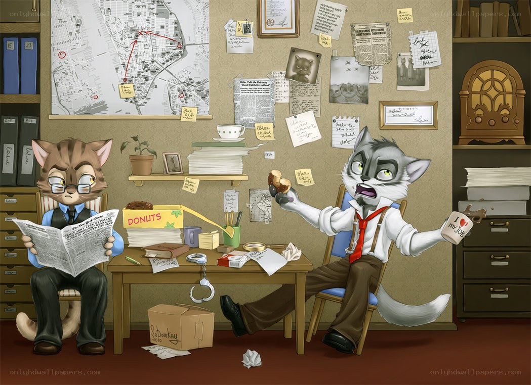 Detective office with anthropomorphic cats