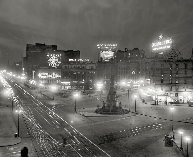 Detroit at night in the 1920s