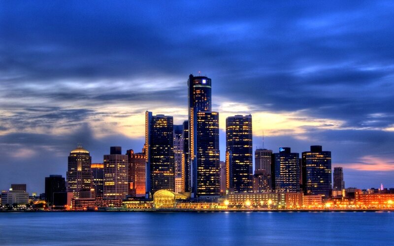 Detroit skyline at dusk