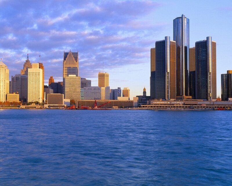 Detroit skyline at dusk