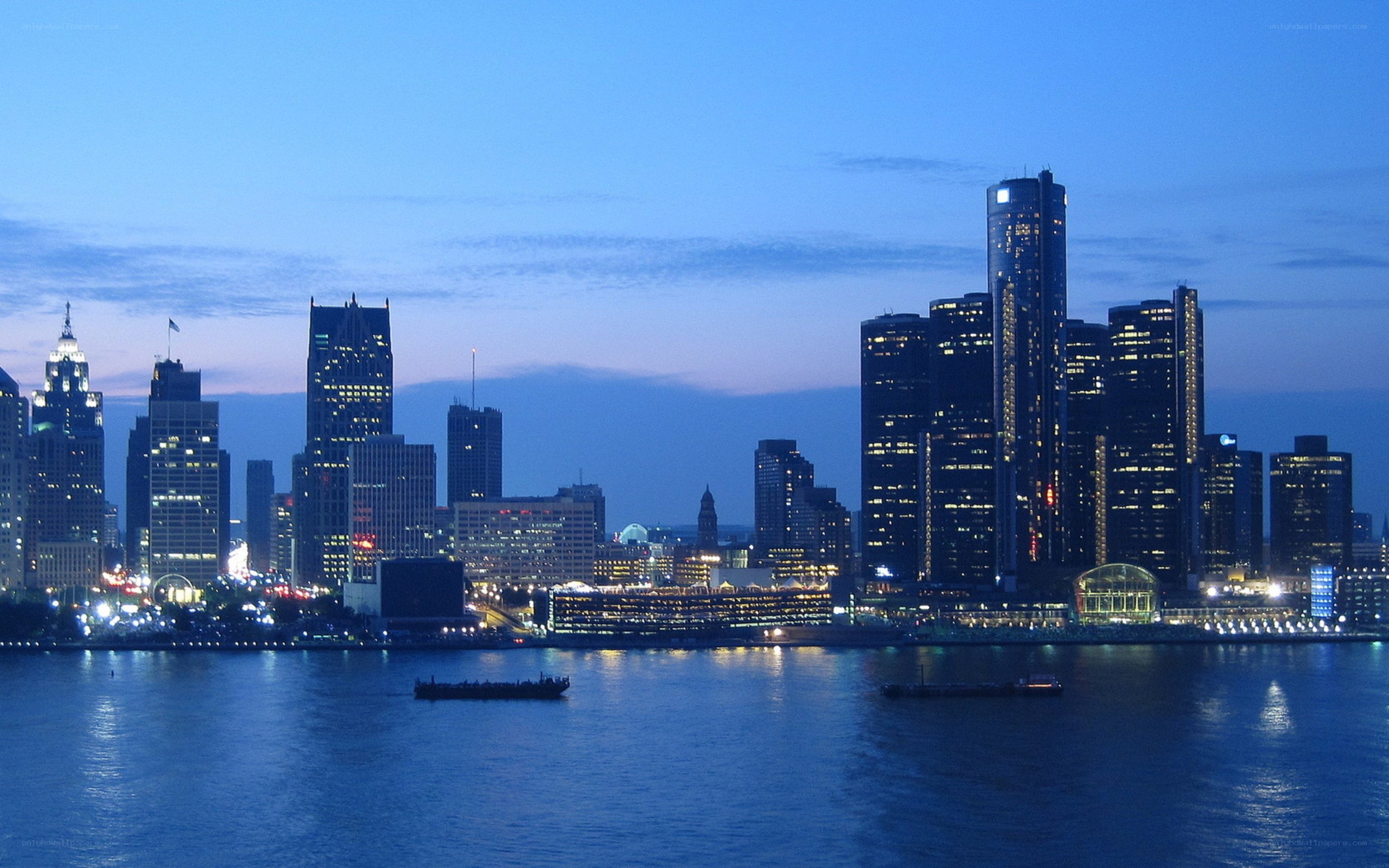 Detroit skyline at dusk