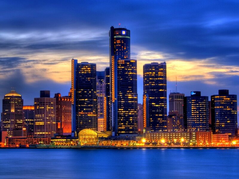 Detroit skyline at dusk
