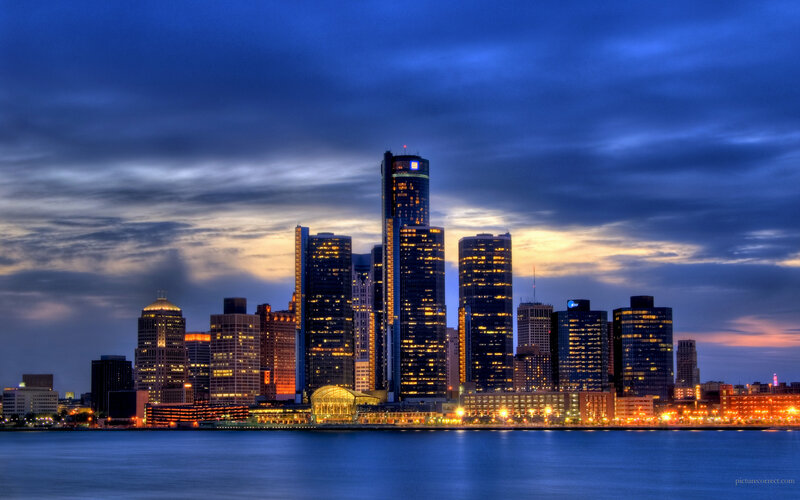 Detroit Skyline at Dusk — Blue, Dramatic, Night