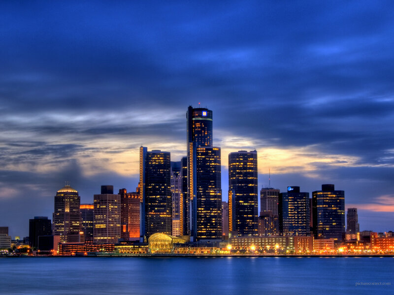 Detroit Skyline at Dusk — Blue, Dramatic