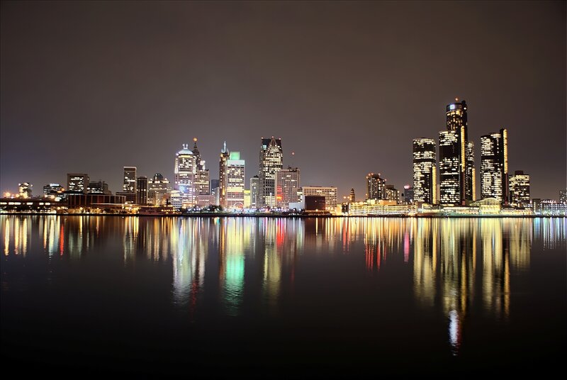 Detroit skyline at night