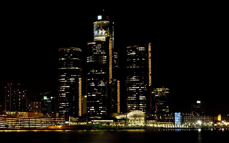 Detroit skyline at night