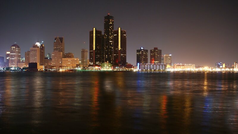 Detroit Skyline at Night — Black, Calm