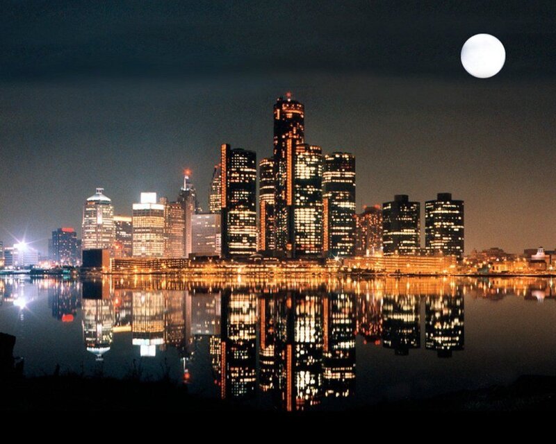 Detroit Skyline at Night — Black, Serene