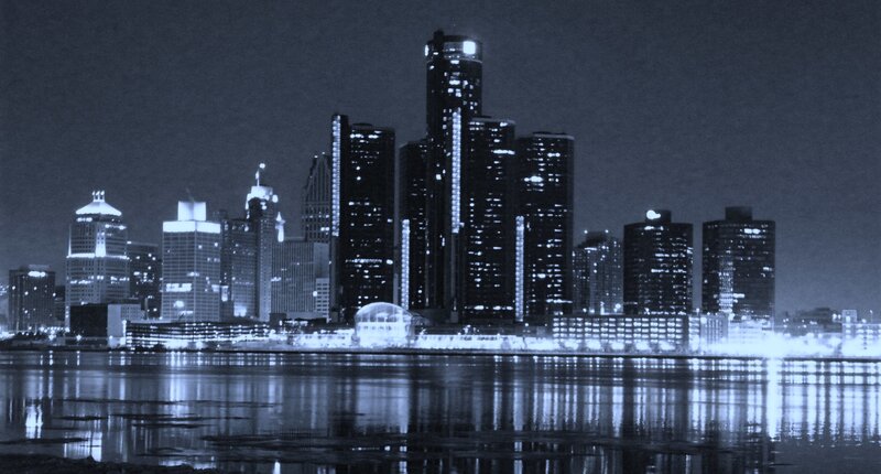 Detroit Skyline at Night — Blue