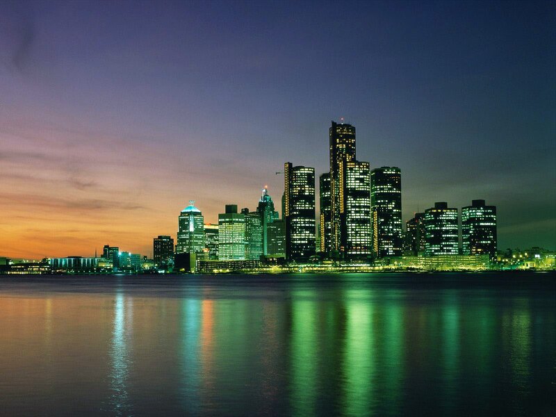 Detroit Skyline at Night — Green