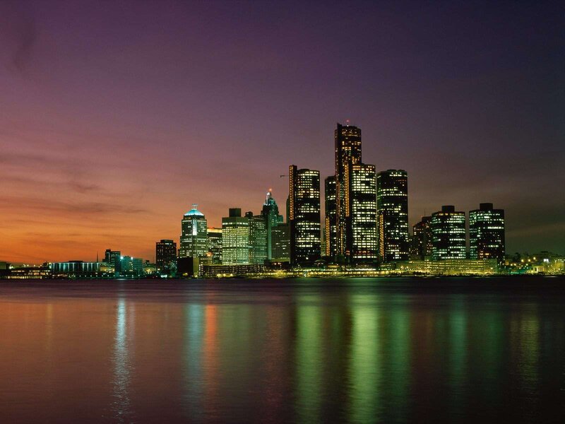 Detroit Skyline at Night — Purple