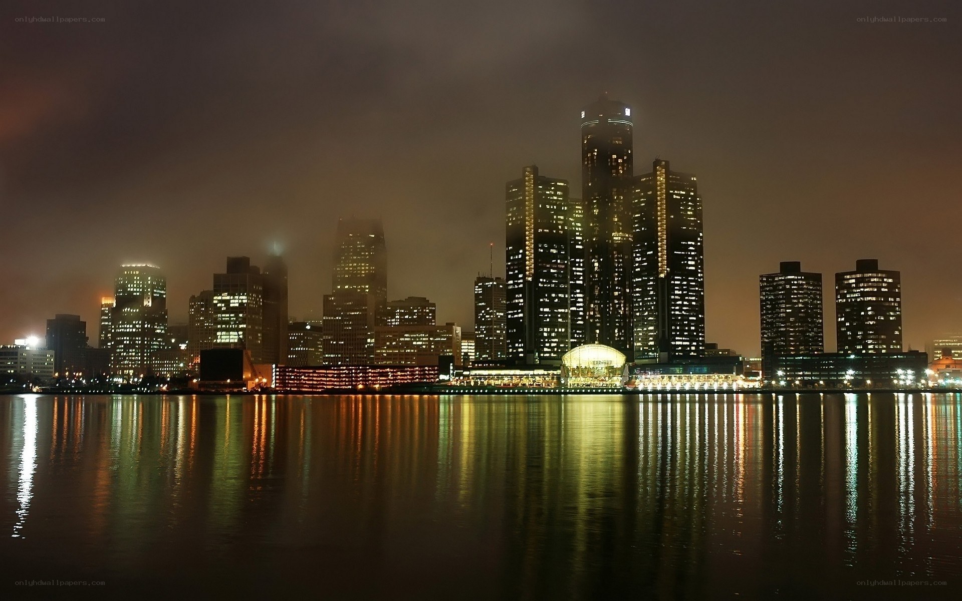 Detroit skyline at night