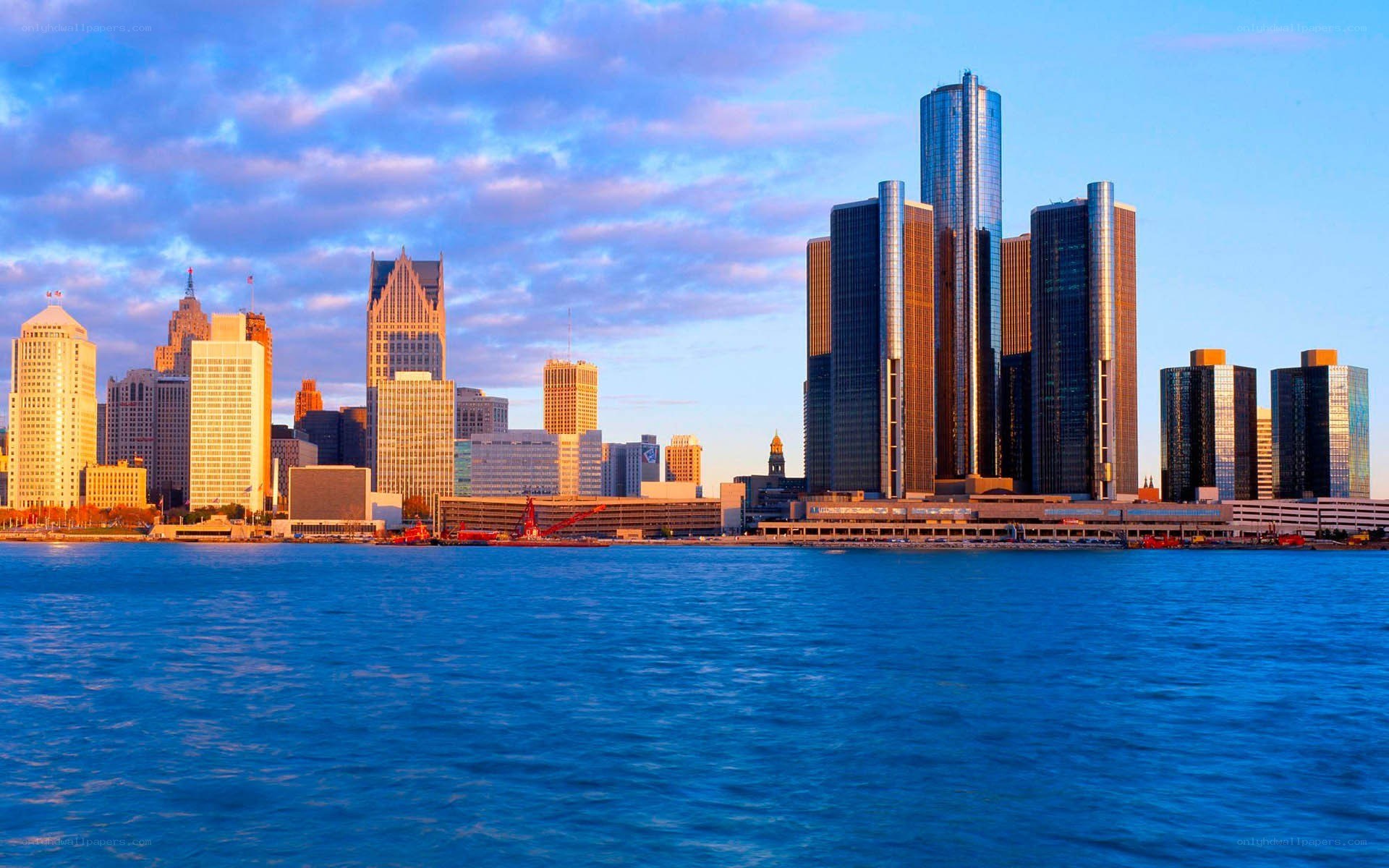 Detroit skyline at sunset
