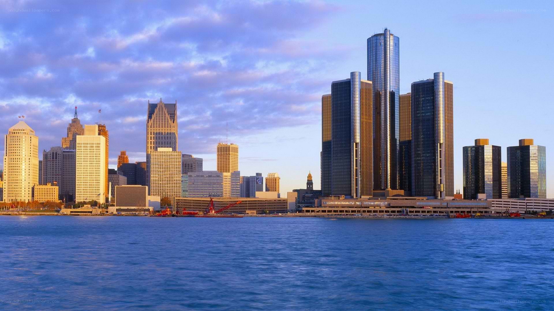 Detroit skyline at sunset