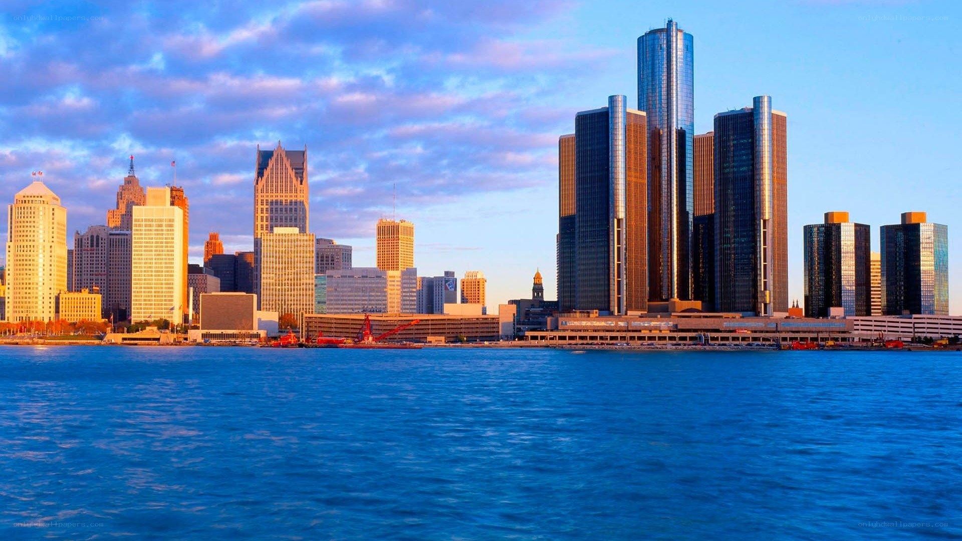 Detroit skyline at sunset