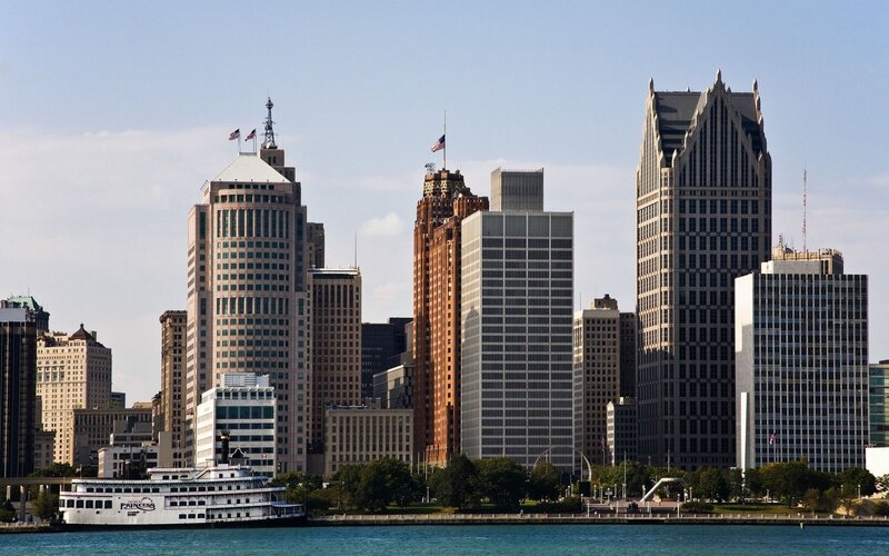 Detroit Skyline — Blue, Calm